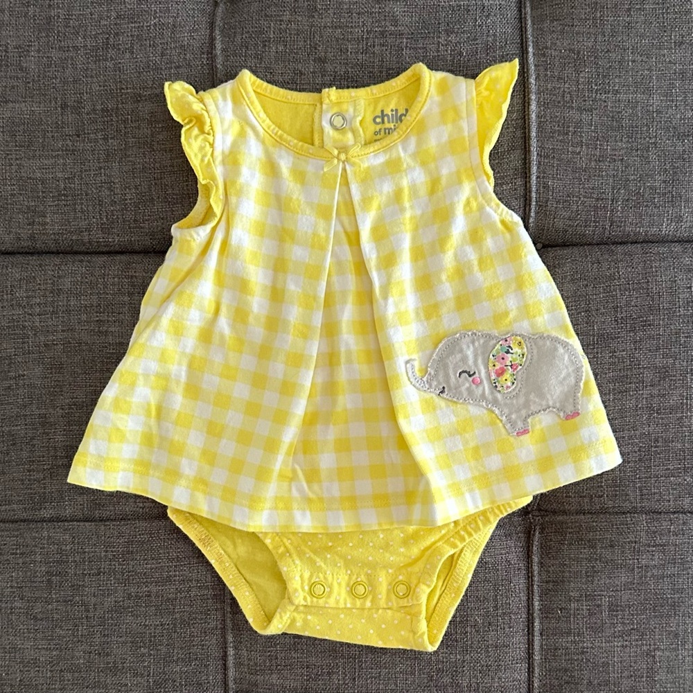 💛 EUC 🐘 Carter's Yellow and White Casual Dress with Gingham Pattern 0-3 mo